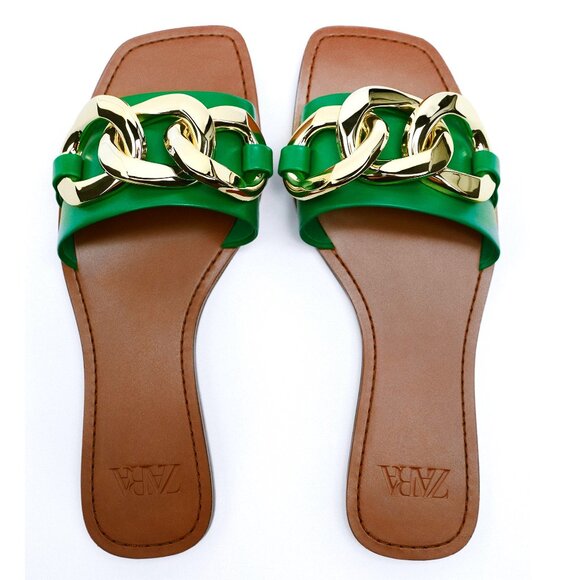 ZARA METAL CHAIN FLAT SANDAL SIZE 7.5 - Picture 1 of 16